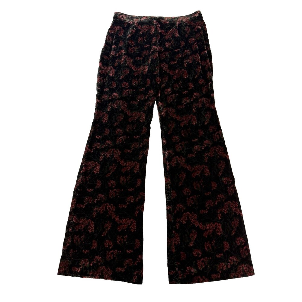 Zara The Charlotte Pants L NWT Burnout Velvet Floral Wide Leg Holiday Party